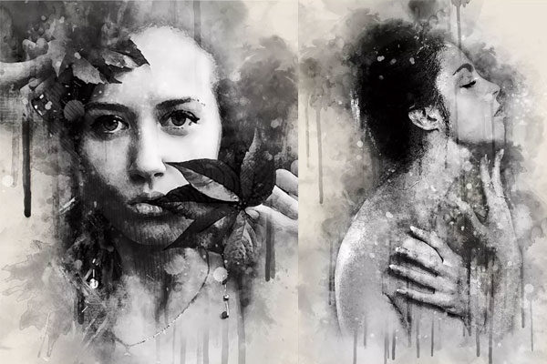 人物肖像混合墨水素描效果PS动作下载 Ink Manipulation Photoshop Action