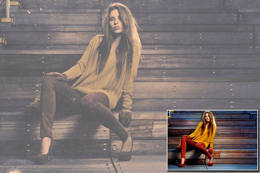 照片褪色做旧效果PS动作 Faded Presets (+111 Bonus Gradients)插图(1)