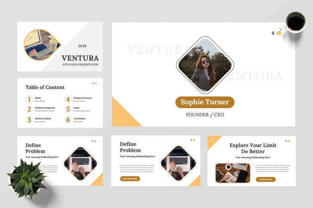 初创项目路演Google幻灯片演示模板 Ventura – Startup Google Slides Presentation插图(1)