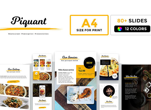 80+页餐饮类幻A4大小灯片模板下载A4 Piquant Powerpoint Template[pptx]