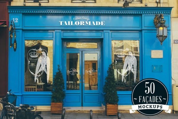 50款各种店铺店招招牌设计展示样机 50 Facades mockups