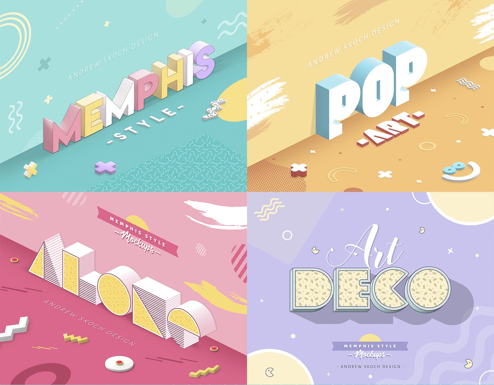 3D孟菲斯风格海报标题字体PS图层样式 Memphis Style – Text Effects插图(1)