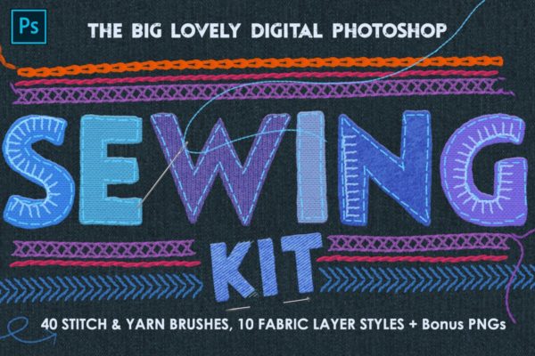 仿真缝纫和刺绣针织效果Photoshop套件 Sewing &amp; Embroidery Photoshop Kit