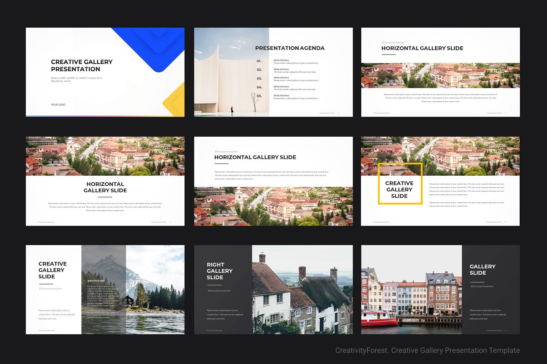 创意极简的投资组合PPT模板下载 Creative Gallery PowerPoint Template [pptx,otf]插图(1)
