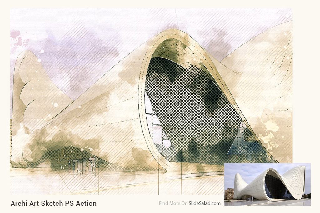 逼真建筑主题艺术素描PS动作 Archi_Art_Sketch_Photoshop_Action_V2插图(3)