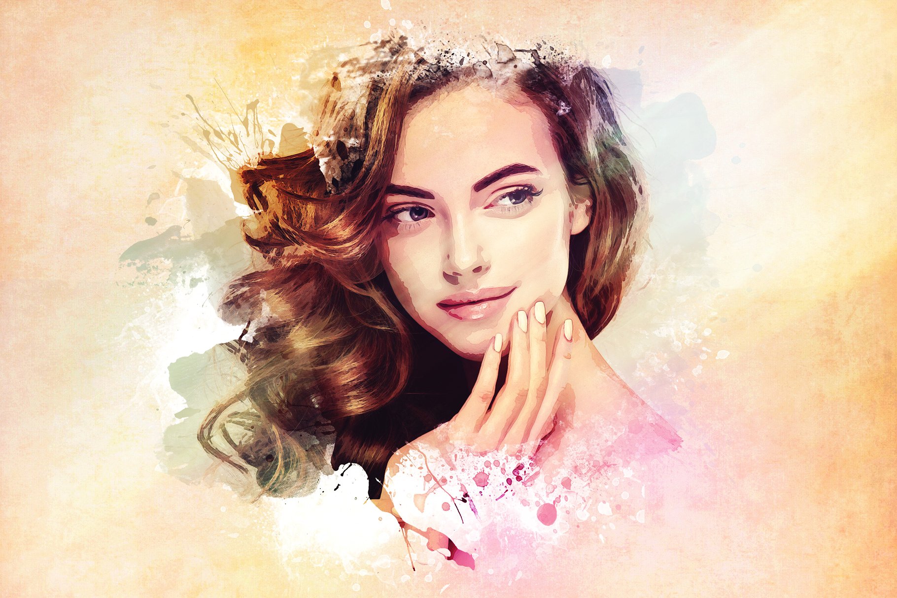 精美水彩艺术照一键生成PS动作 Watercolor Photoshop PSD Template插图(6)