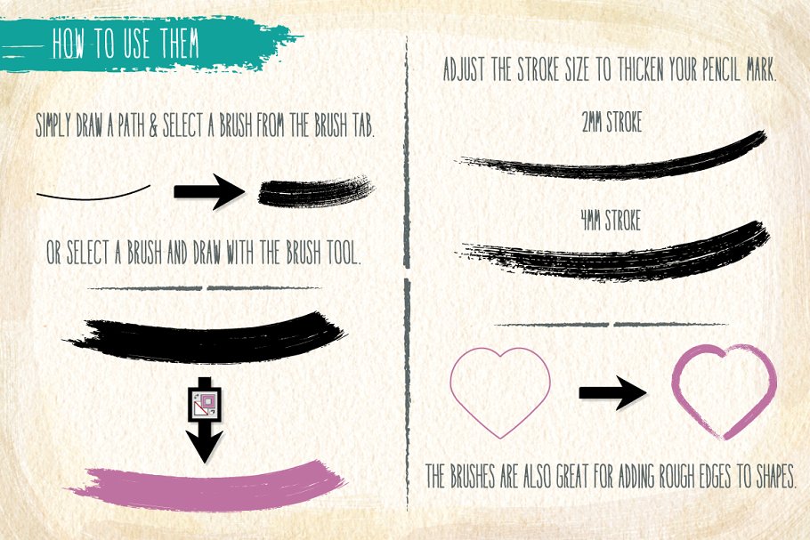 手绘画笔笔画笔触AI笔刷 Hand-painted Art Brushes插图(2)