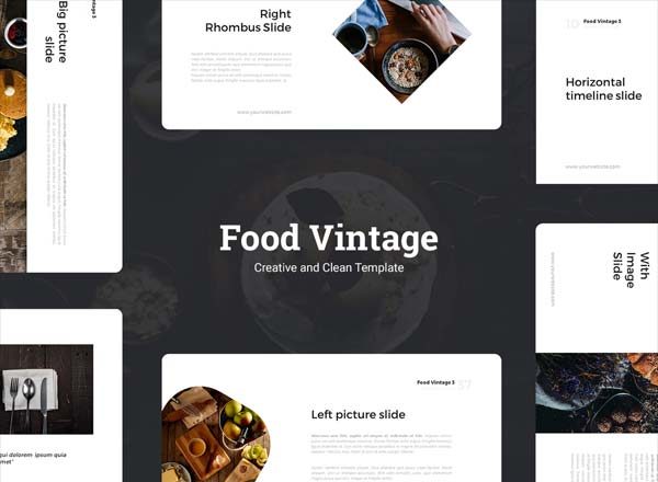 素材库下午茶：高端美食PPT模板套装下载[PPTX,KEY]