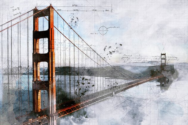 建筑素描效果一键生成PS动作 Architecture Sketch and Blueprint Photoshop Action插图(5)