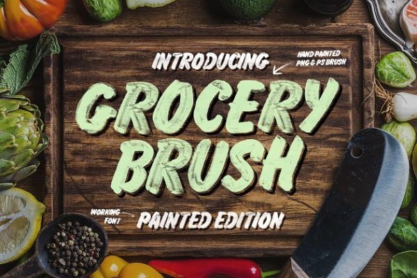 经典招牌写作手写脚本字体 Grocery Brush &amp; Hand (PLUS Extras)
