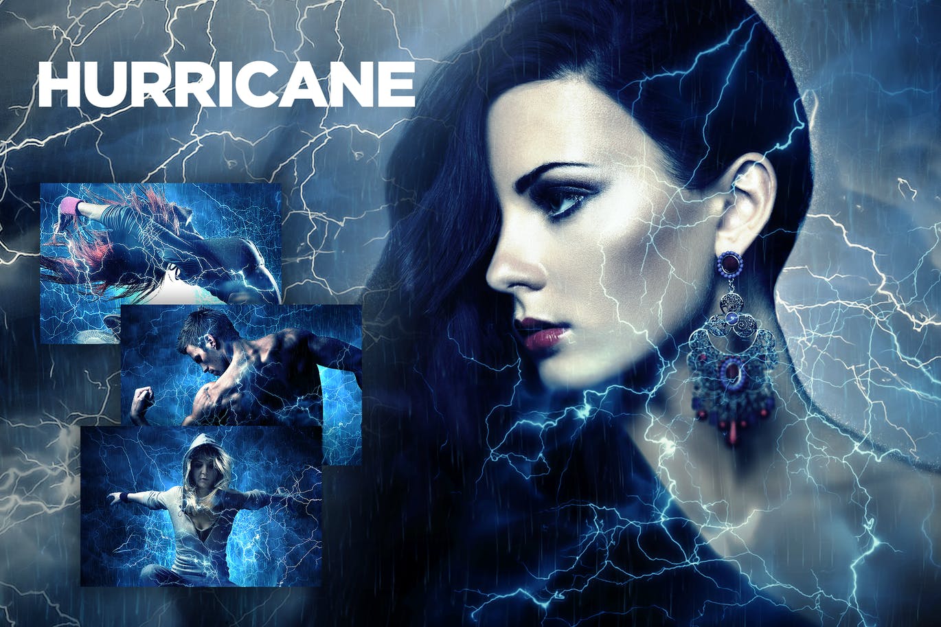 炫酷蓝色闪电雷击效果PS动作 Hurricane Photoshop Action CS2+插图
