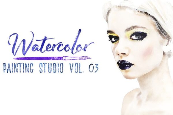 水彩绘画设计PS动作套装v3 Watercolor Painting Studio Vol. 03