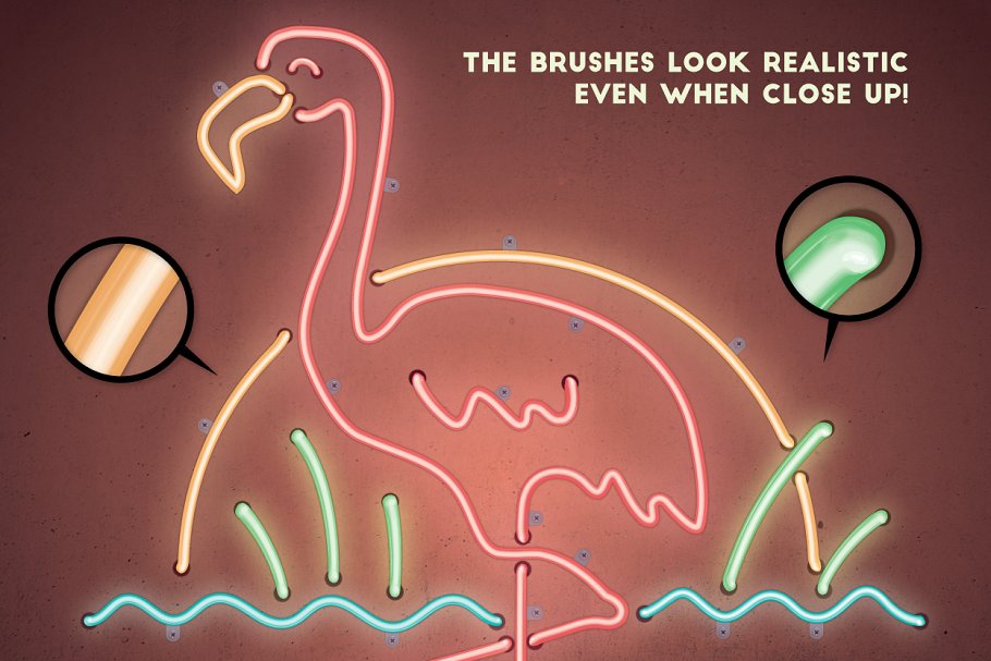 霓虹灯灯管线条AI笔刷 Neon – Realistic Brush Set插图(2)