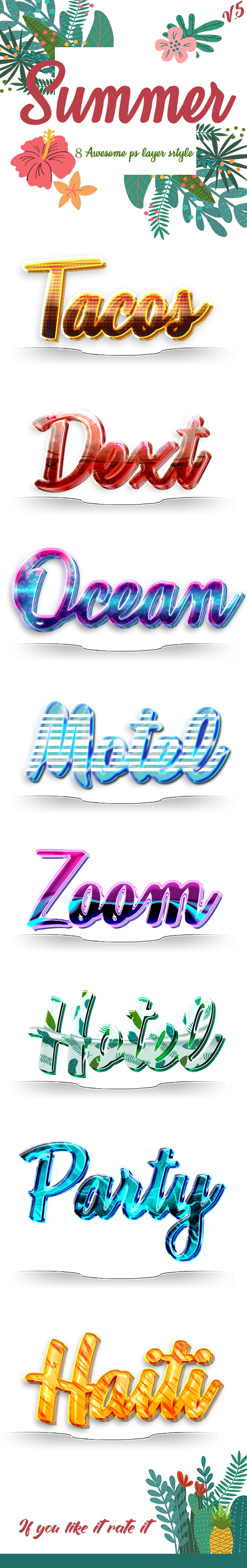 8款夏季风格3D文字的PS图层样式文件下载 Summer Text Effects v.5 [psd]插图