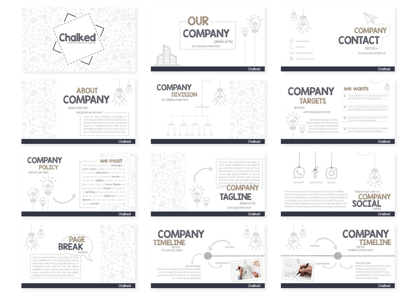 时尚多用途的个性粉笔字黑板版效果Google Slides谷歌幻灯片powerpoint演示模版（pptx）插图(2)