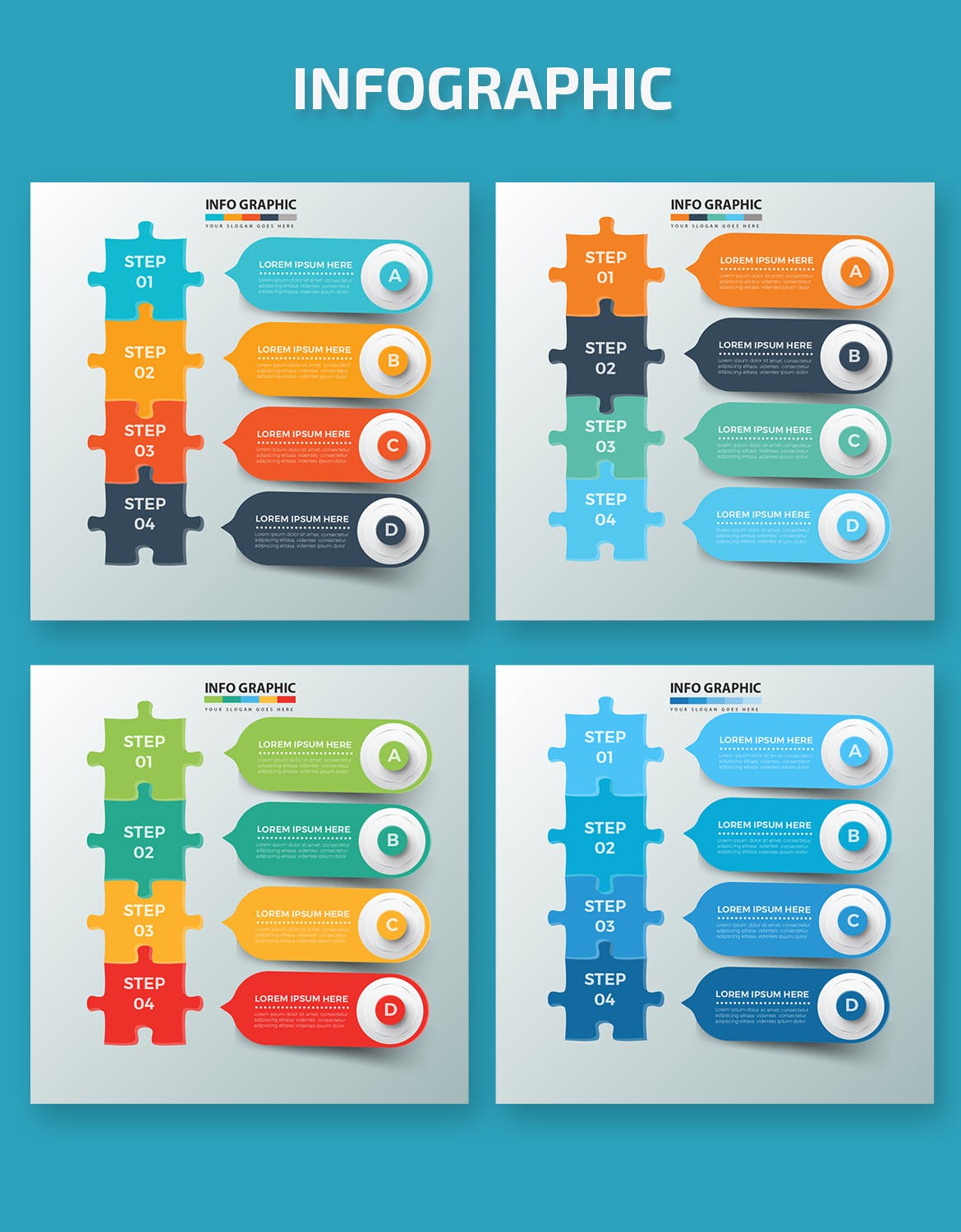 拼图-信息图表矢量图形素材库精选素材v1 Puzzle Infographics design插图(1)