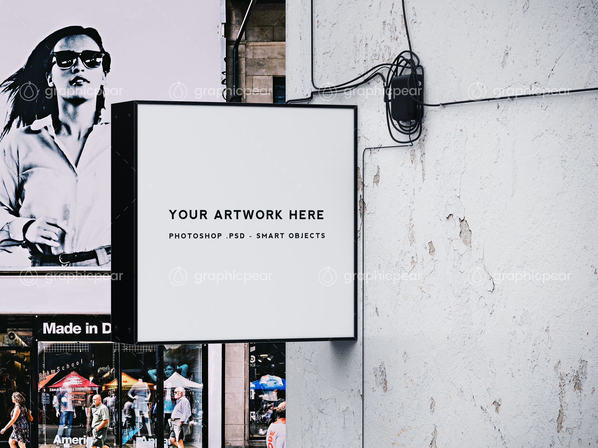 方形灯箱广告牌/店招效果图样机模板 Square Shop Sign Mockup插图(3)