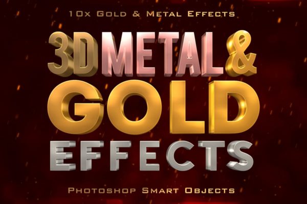 10款3D金色金属字体效果PSD分层模板 3D Metal &amp; Gold Effects