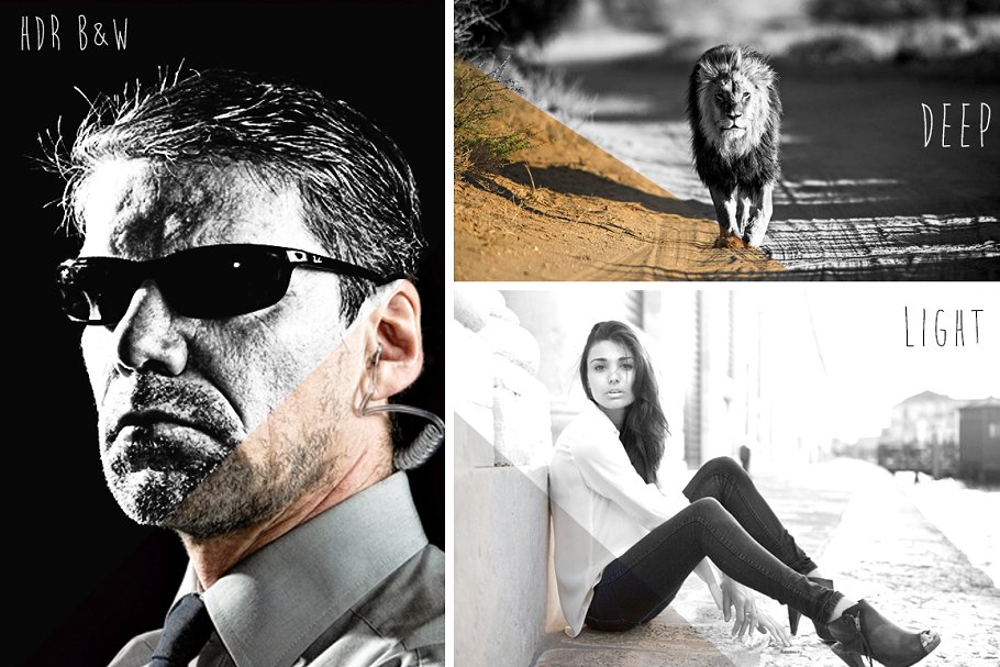 B&W黑白风格照片效果PS动作 B&W PRO Actions Set插图(2)