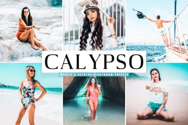 透亮蓝色&amp;绿松石色照片调色滤镜Lightroom预设 Calypso Mobile &amp; Desktop Lightroom Presets