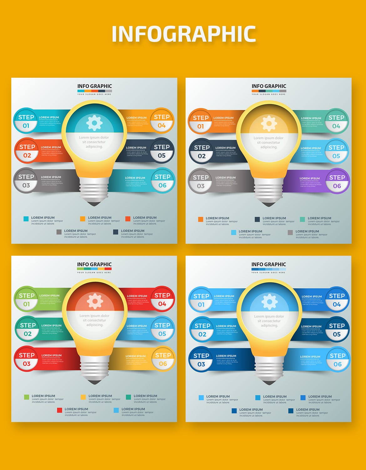 灯泡-信息图表矢量图形素材库精选素材 Light Bulb Infographics design插图(1)
