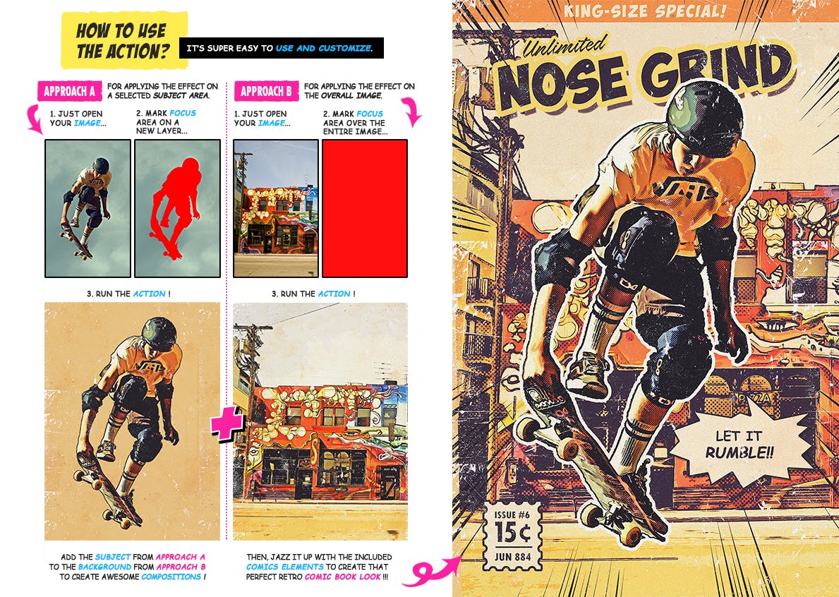 照片转复古手绘漫画书效果PS动作 Retro Comic Book Photoshop Action Kit插图(2)