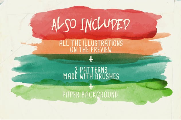 94种水彩艺术图案AI笔刷 Watercolor Vector Art Brushes插图(2)