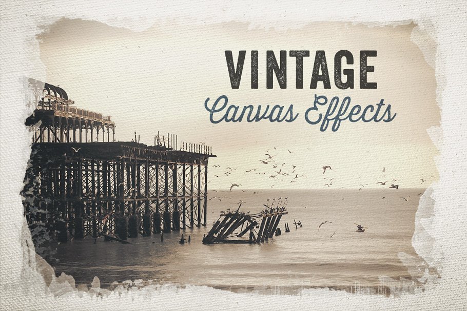 复古油画布背景水彩遮罩效果PS图层样式 Vintage Canvas Effects Volume 1插图