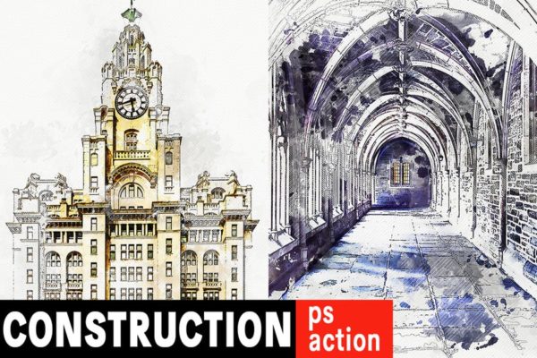 水彩/素描/抽象建筑艺术风格PS动作