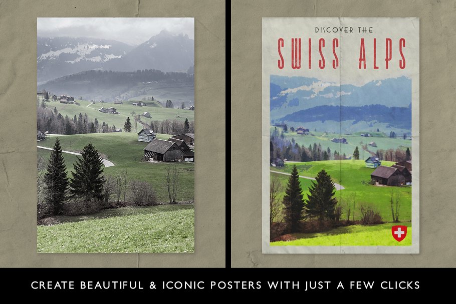 复刻1900’s年代明信片风格图层样式 PosterPress for Photoshop插图(2)