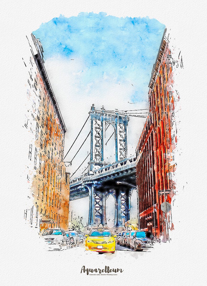 城市风景转水彩&铅笔素描效果PS动作 Aquarelleum – Urban Sketch Photoshop Action插图(15)