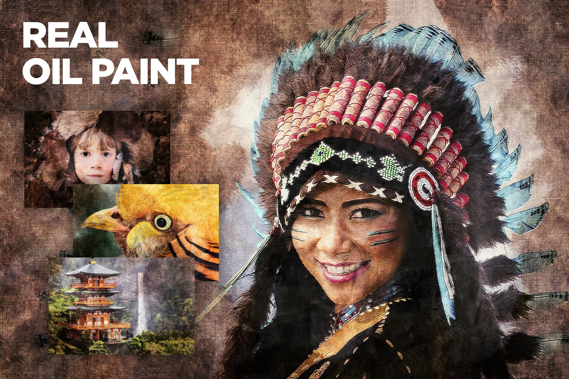 逼真油画效果一键生成PS动作 Real Oil Painting CS3+ Photoshop Action插图