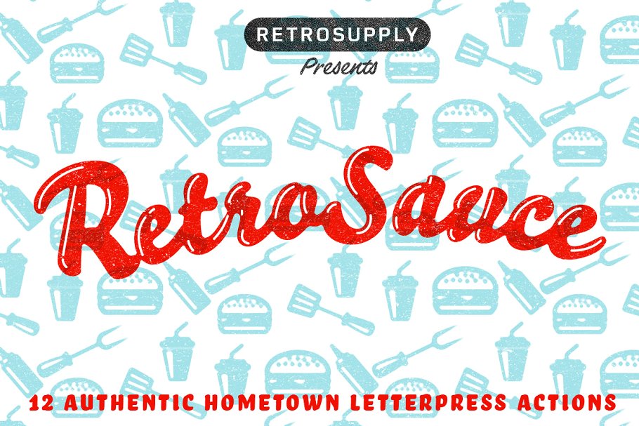复古印刷字体纹理PS动作 RetroSauce – Letterpress Actions插图