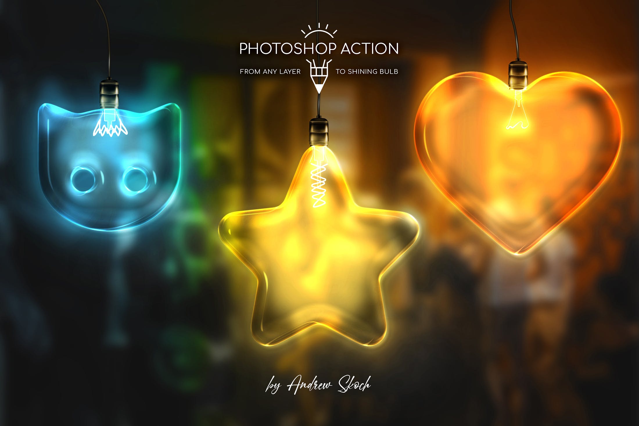 发光灯泡英文字母文字特效素材库精选PS动作 Light Bulb – Photoshop Action插图(3)