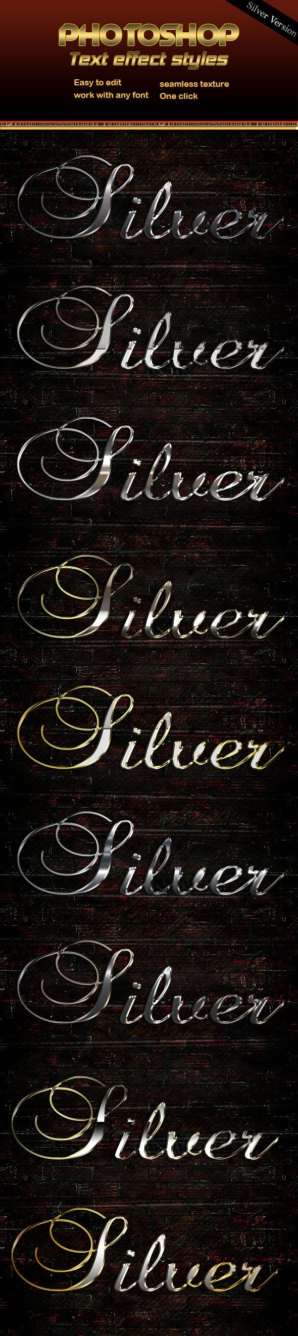 时尚金属质感3D立体文字P字体样式 Silver Text Effect插图