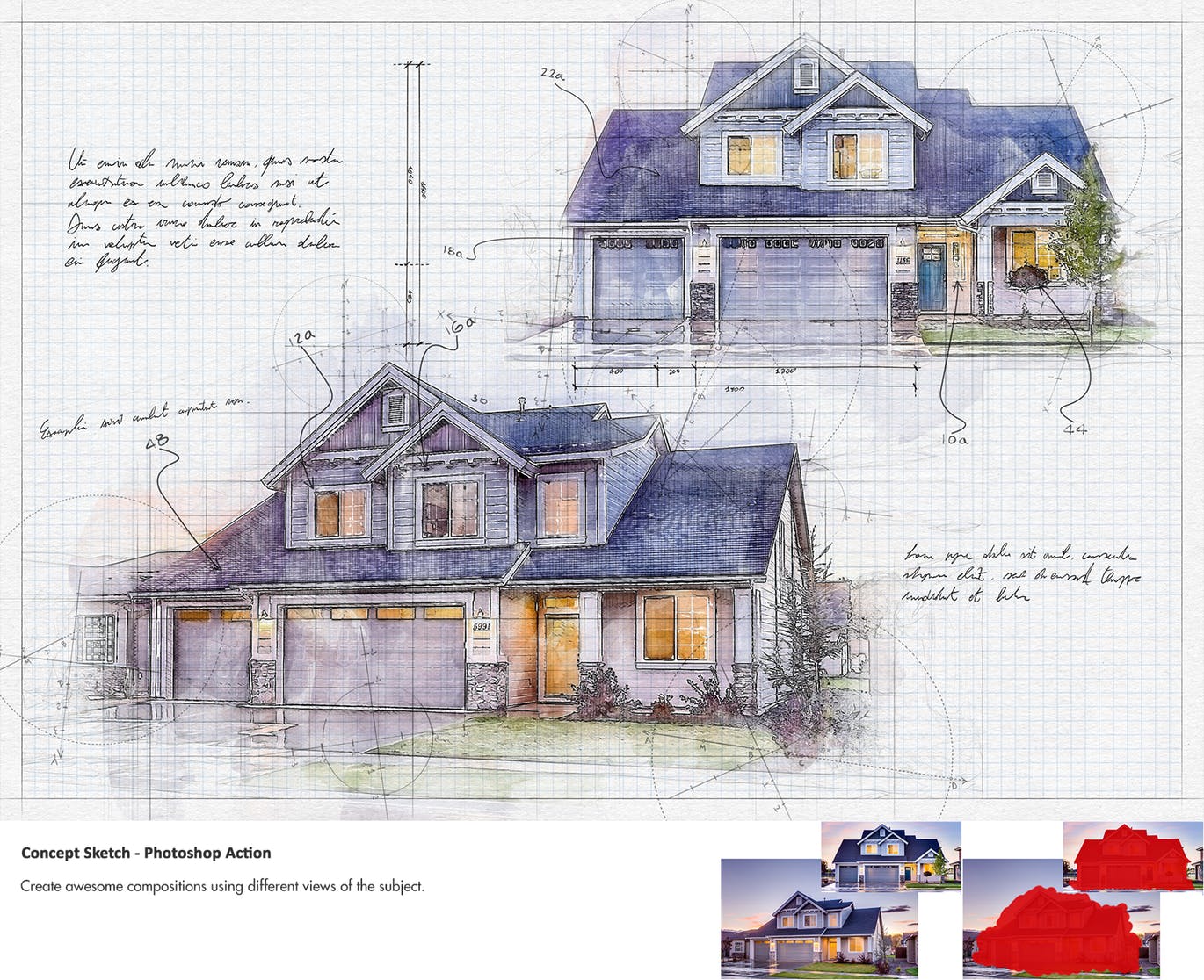 建筑工程设计素描效果图一键生成PS动作 Concept Sketch – Photoshop Action插图(2)