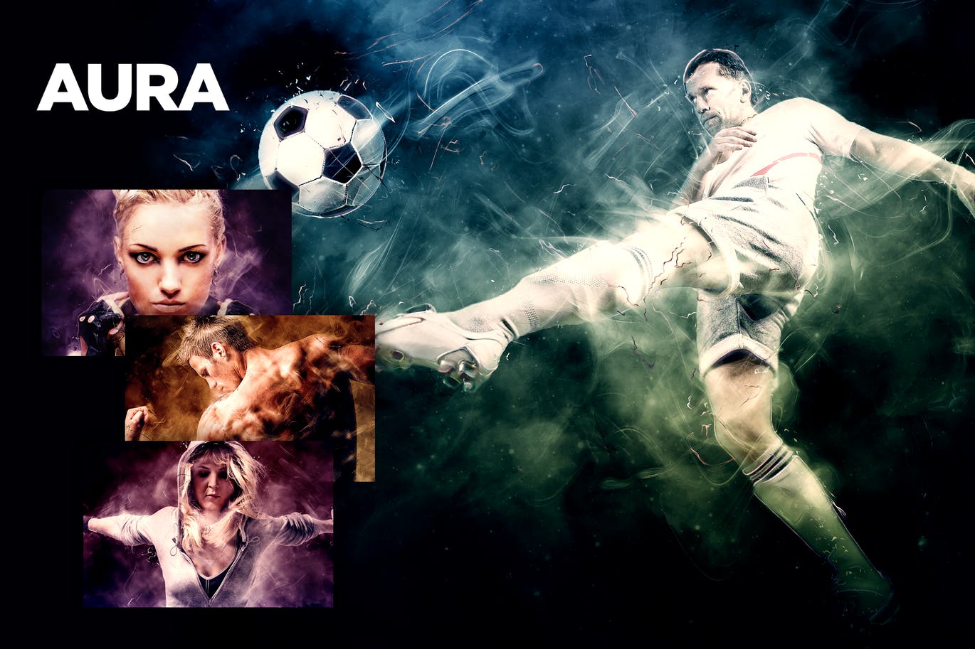 魔幻烟雾体育摄影后期特效处理PS动作 Aura CS3+ Photoshop Action插图