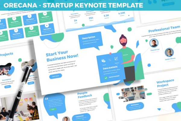 创业项目路演/融资计划书素材库精选Keynote模板 Orecana – Startup Keynote Template