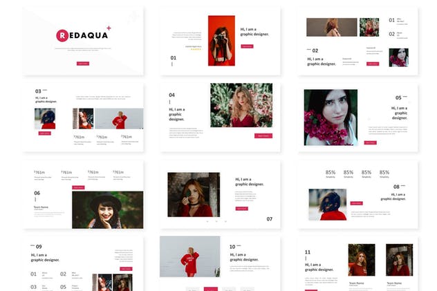 设计师个人简历履历Google Slides幻灯片模板 Redaqua – Google Slides Template插图(1)