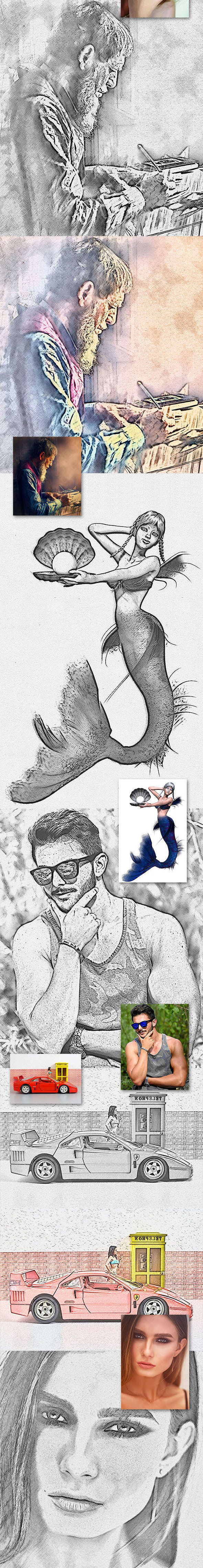 现实主义铅笔素描特效的PS动作 Pencil Sketch Photoshop Actions插图(1)