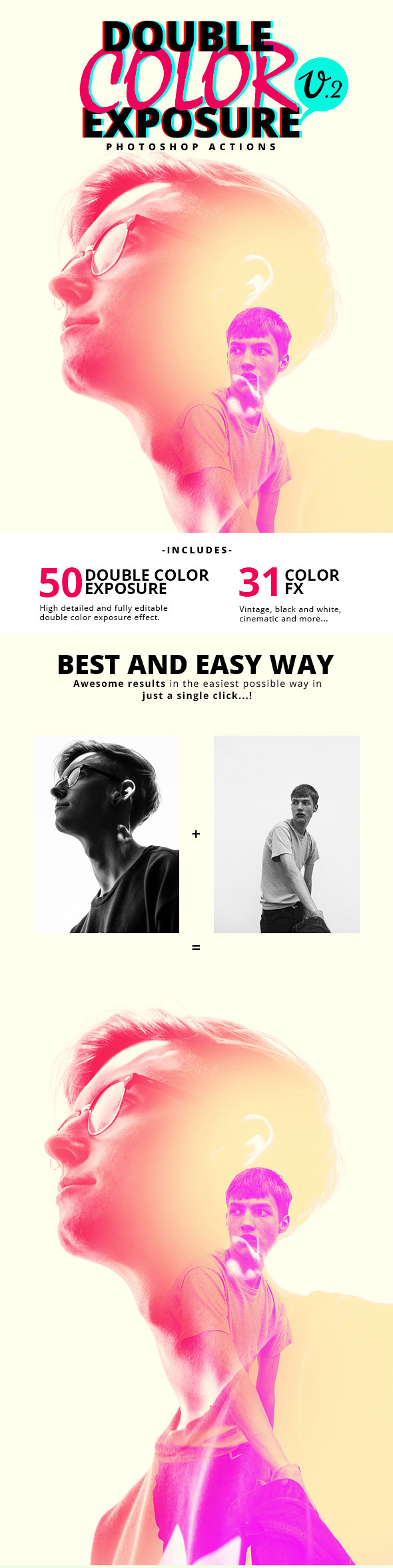 照片双重曝光处理的PS动作 Double Color Exposure Photoshop Actions V2插图