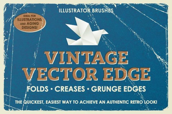 复古做旧风格二手店褶皱、折痕和边缘效果AI笔刷 Vintage Vector Edge Brushes
