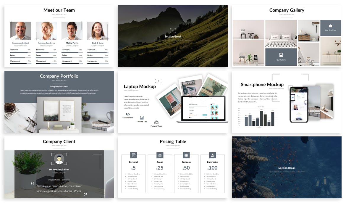 摄影摄像公司介绍谷歌幻灯片设计模板 Consequat – Photograph Google Slides Template插图(2)