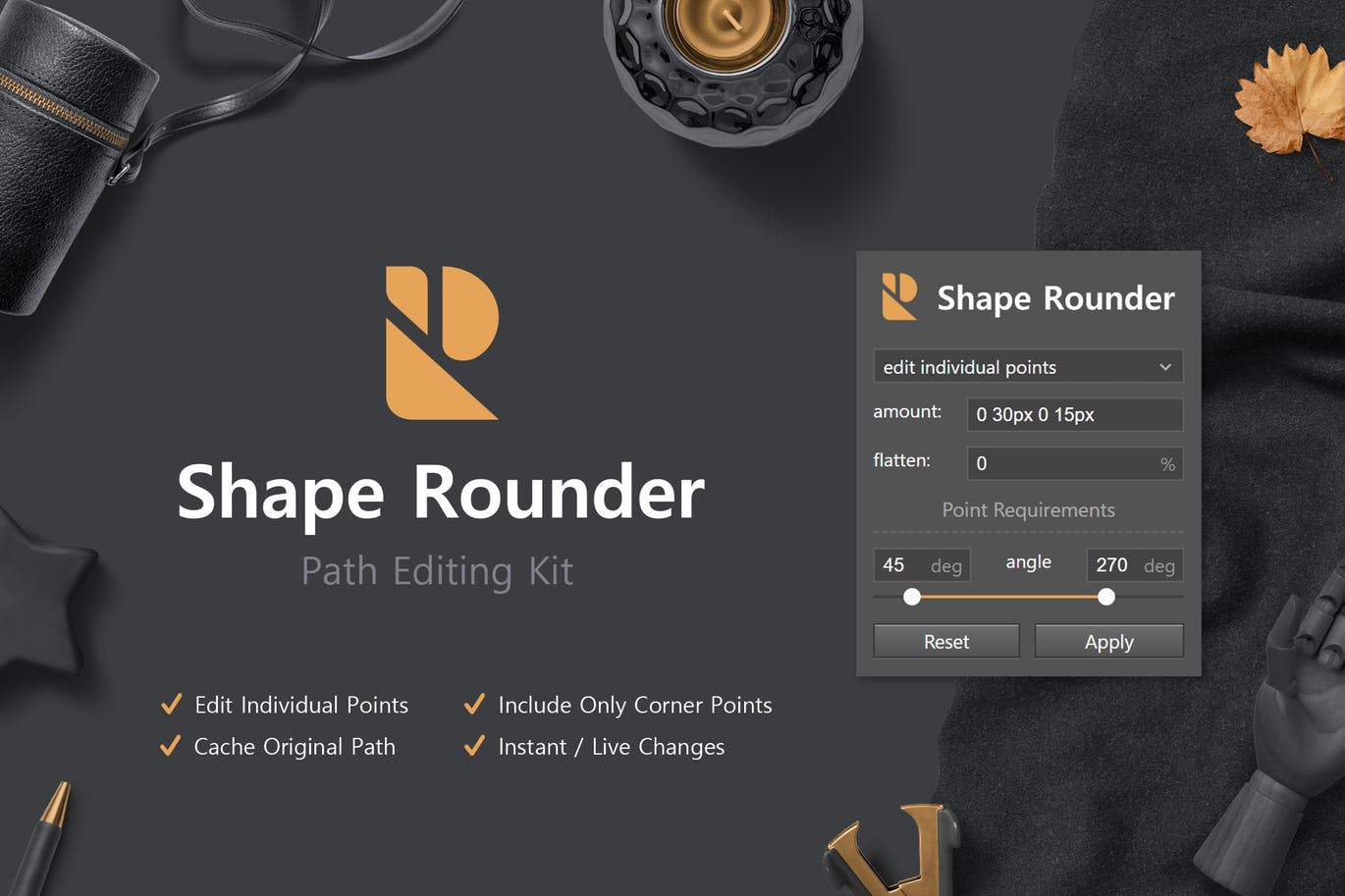 PS平滑圆角图形路径编辑插件 Shape Rounder – Path Editing Kit插图