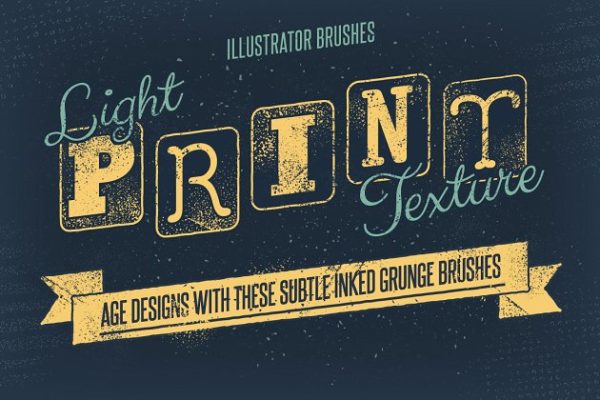 墨水印刷噪点&amp;半色调文本AI笔刷 Light Print Texture Brushes