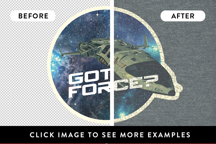 复刻 70s-80s T恤效果纹理图层样式 RetroTee-Worn Tee Effect Pack插图(1)