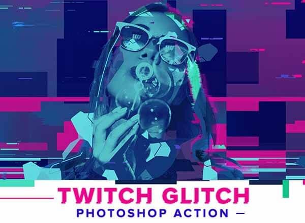 潮流几何色块错位PS动作 Twitch Glitch Photoshop Action