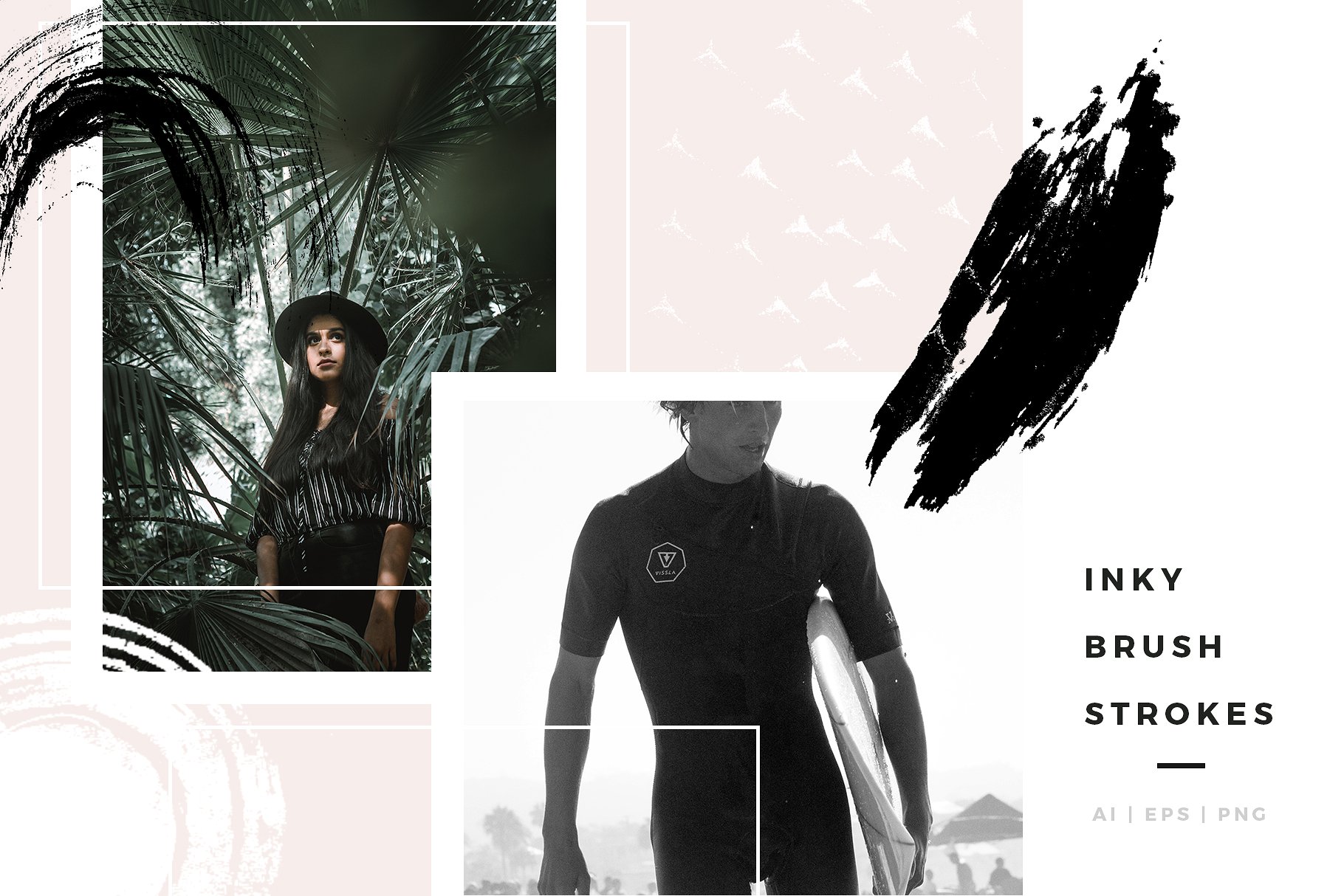 漆刷笔触PS笔刷 Inky Brush Strokes插图