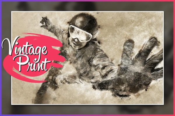 复古怀旧做旧印刷效果一键生成PS动作 Vintage Print CS4+ Photoshop Action