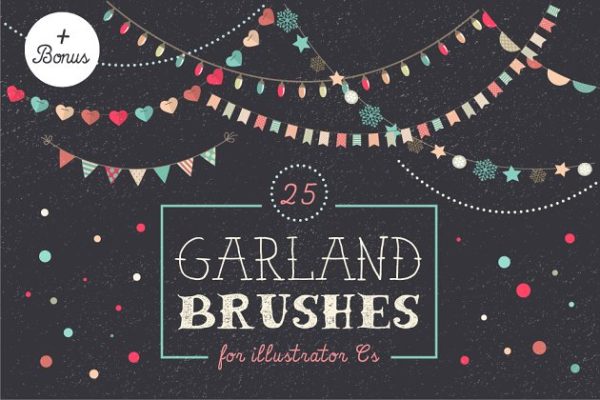 节日装饰元素图案AI笔刷 Holidays Garland Brushes set + bonus